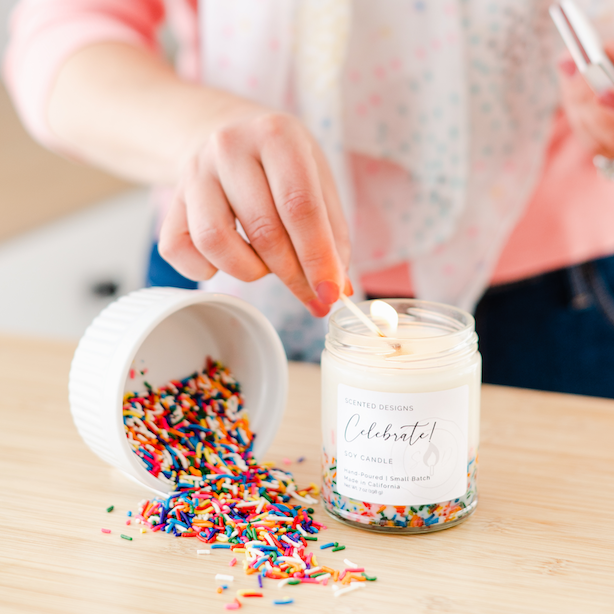 birthday candle with rainbow sprinkles