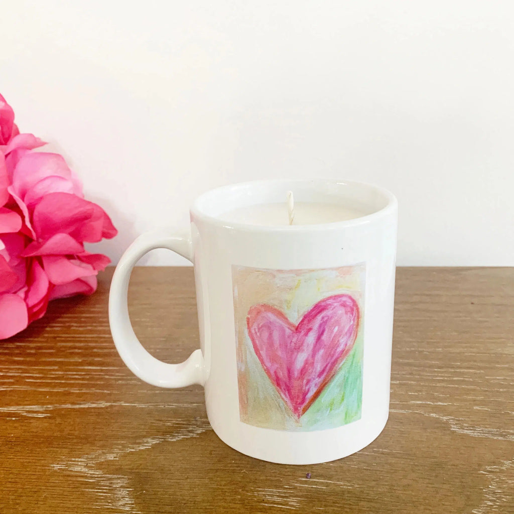 Pink Heart Mug Candle - Artwork by ShaneTarkingtonArt